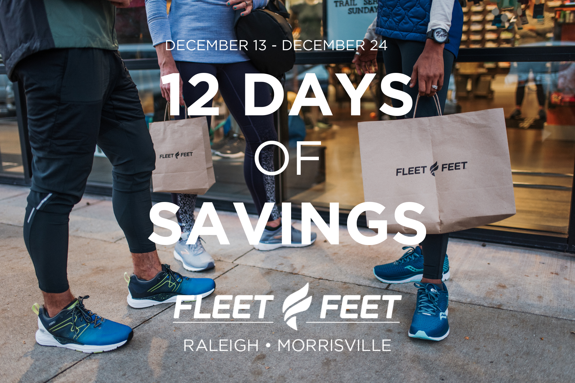 three people holding shopping bags, text says "12 days of savings"