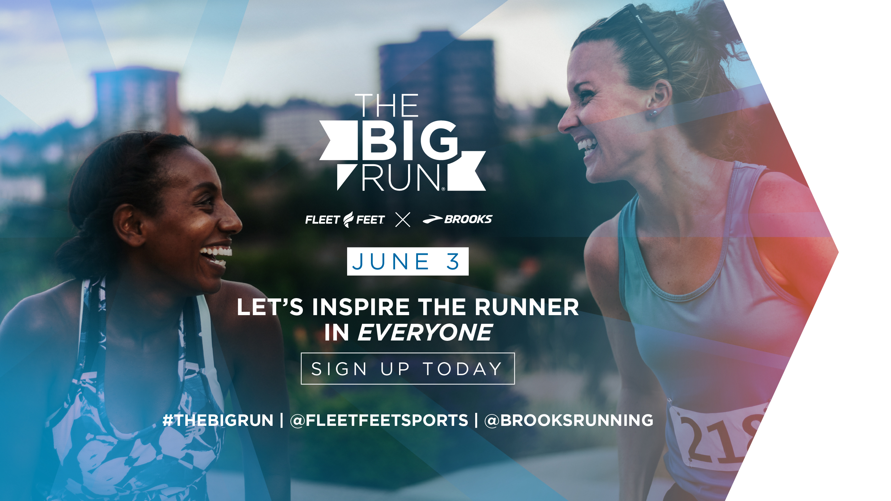 banner for The Big Run featuring two women smiling and "let's inspire the runner in everyone"