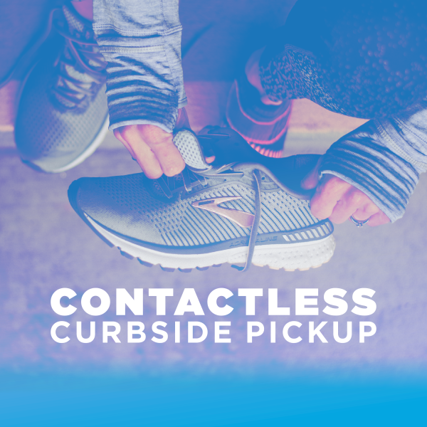 person putting on shoe; text says "Contactless Curbside Pickup"