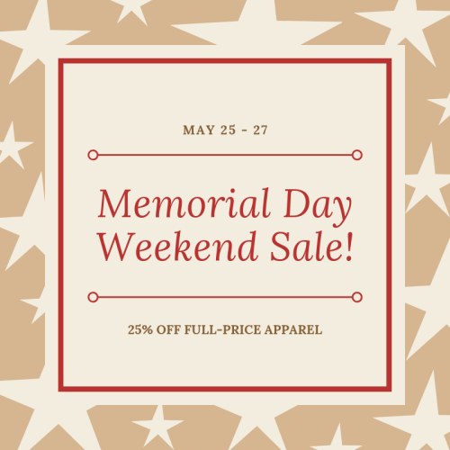 memorial day weekend sale! may 25-27