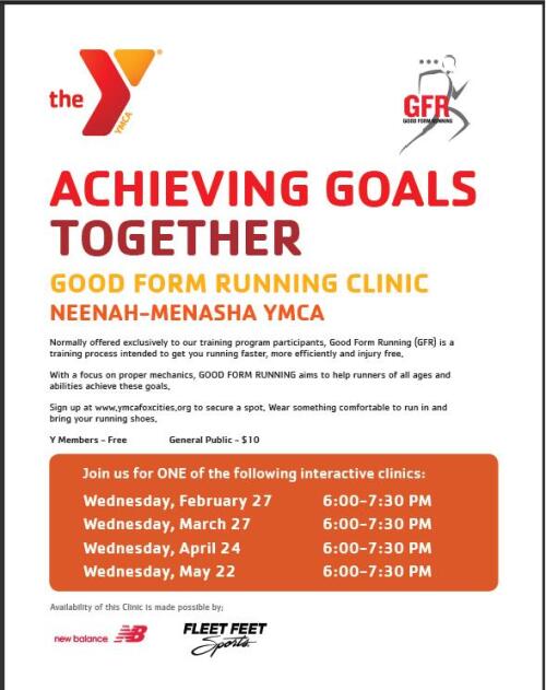 Good Form Running Clinics at the Neenah YMCA sponsored by Fleet Feet