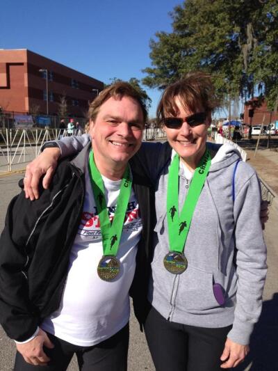 greg and lisa sipf after the Charleston Marathon