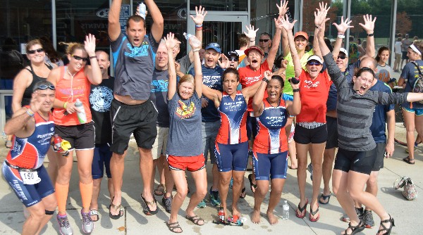 the Fleet Feet team celetrating after the race