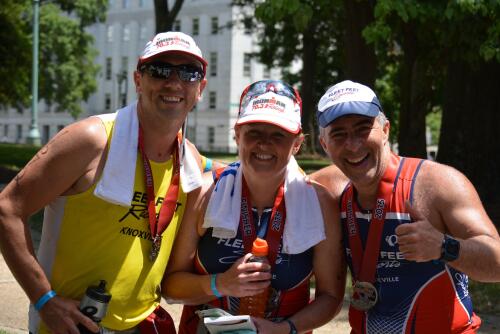 Debbie with Jon and Shahin after 2015 Raleigh 70.3 