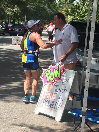 Debbie and her husband during IRONMAN 70.3 Augusta