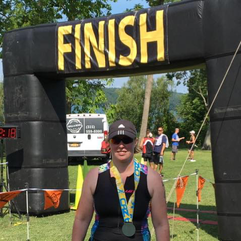 Gretchen at finish line of race