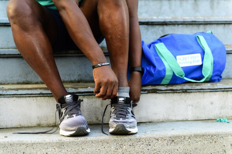 Lacing up running shoes