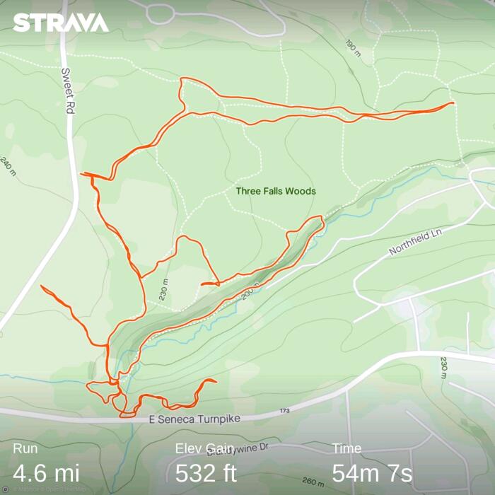 strava trail route three falls wood ffsyr