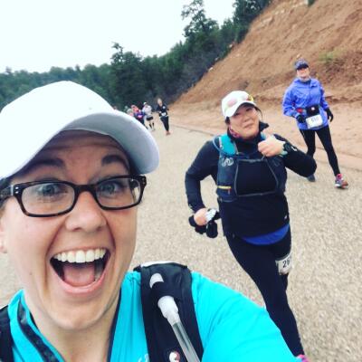 Running along the Zion course. This was a downhill road section.