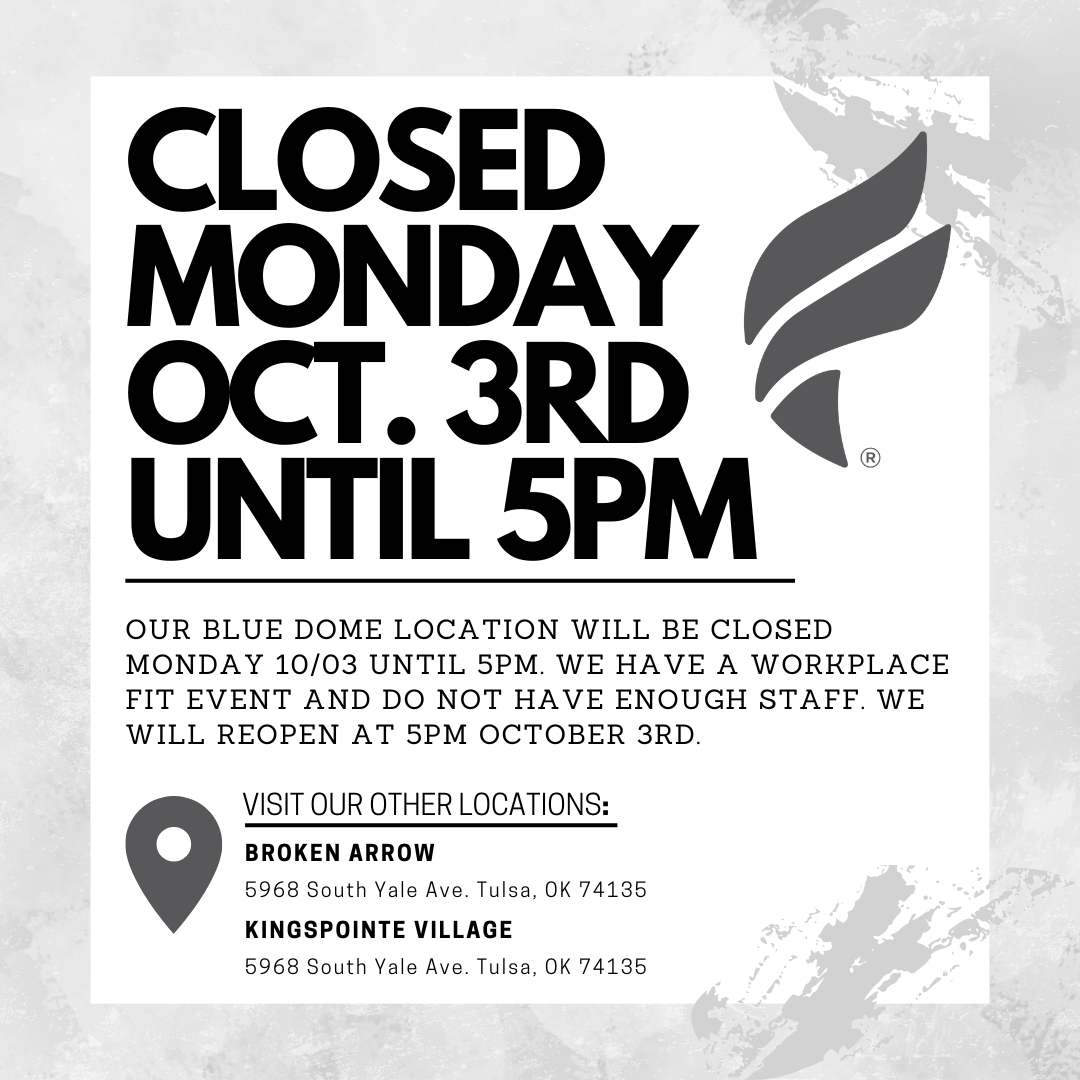 Blue Dome CLOSED Monday Until 5PM Fleet Feet Tulsa