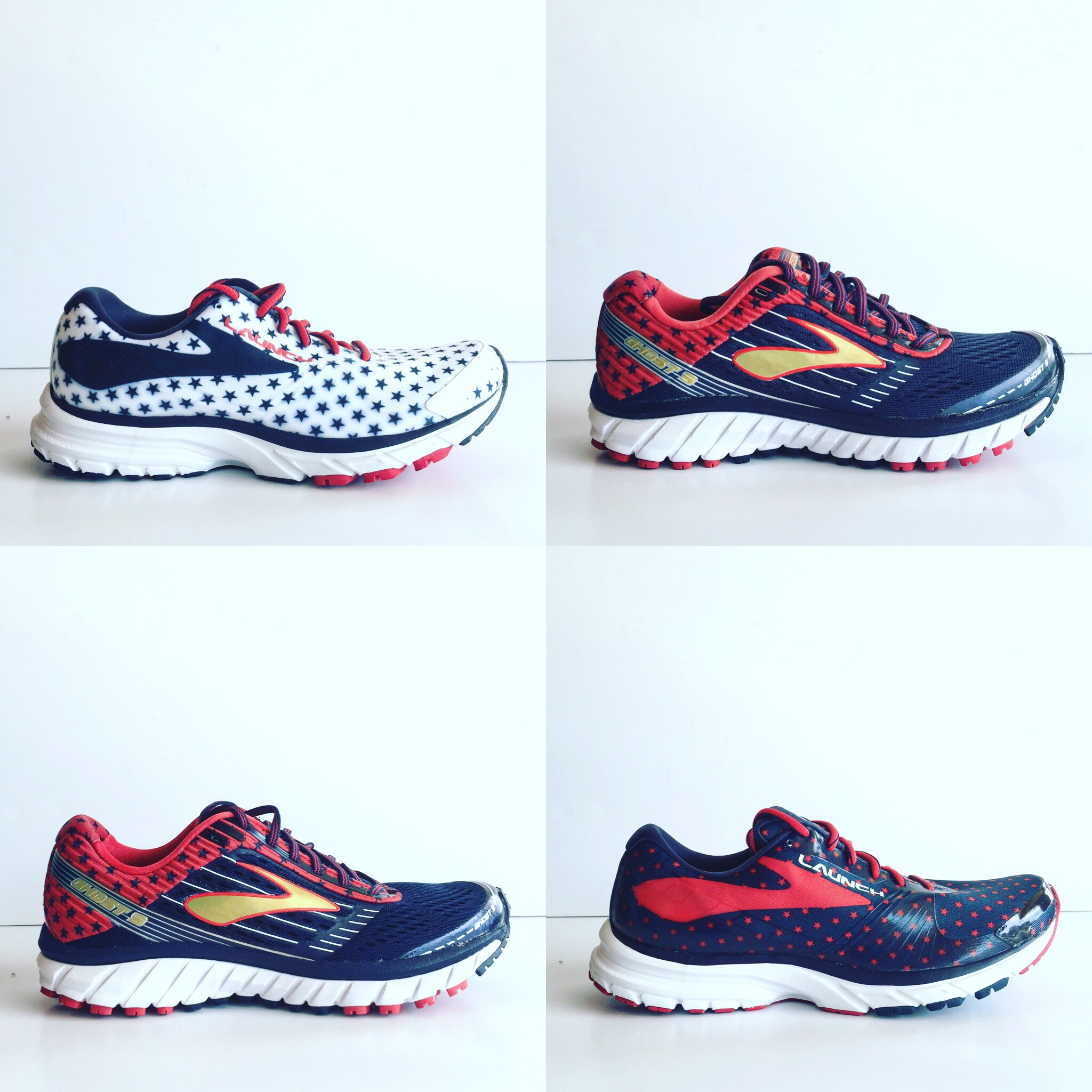red white and blue brooks running shoes
