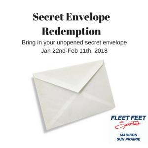 Secret Envelope Redemption at Fleet Feet Sports Madison & Sun Prairie