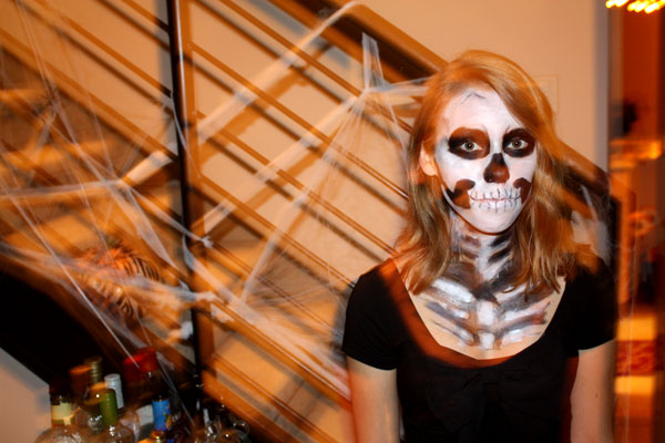 Dressed as a skeleton for the halloween party