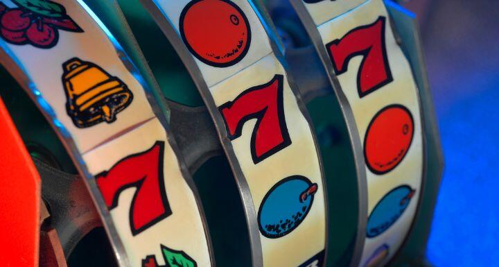 A close-up view of an old slot machine winning numbers