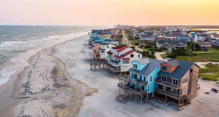 Aerial View of Beach Homes Looking Down the Coast on North Topsail Beach Island