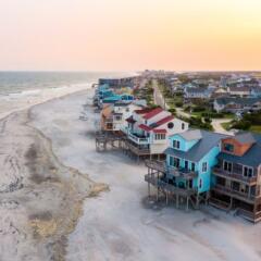 Aerial View of Beach Homes Looking Down the Coast on North Topsail Beach Island