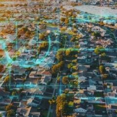 Aerial view of of a residential neighborhood