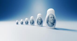 One Hundred American Dollar Bills Printed On Russian Nesting Dolls