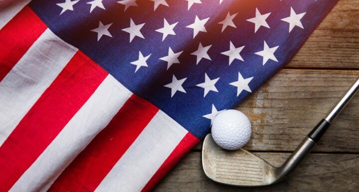 American Flag with Golf Club and ball