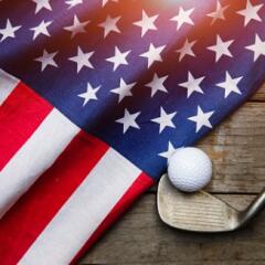 American Flag with Golf club and ball