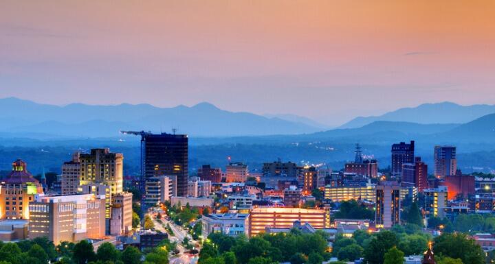 Asheville skyline at sunset