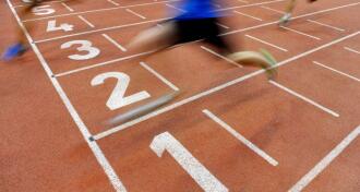 Athletes cross the finish line