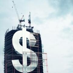A dollar sign on building under construction
