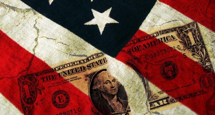 Broken dollar over USA Flag