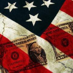 Broken dollar over USA Flag
