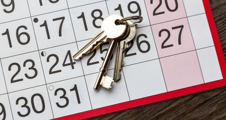 Keys on a red and white calendar