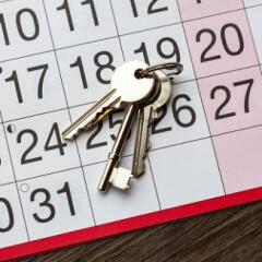 Keys on a red and white calendar