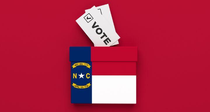 Carolina election vote box on red color background