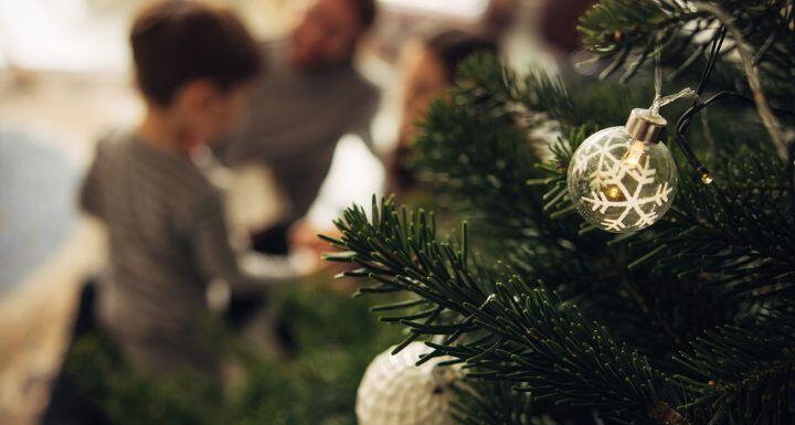 Christmas tree with decorations at home