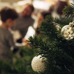Christmas tree with decorations at home