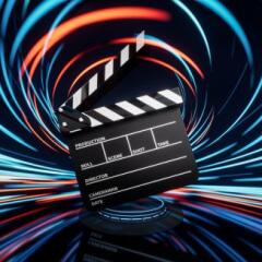 Clapper board with spin lines effect background