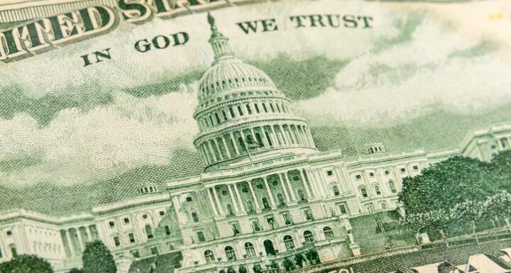 Close up on Capitol Building on Fifty Dollar Bill