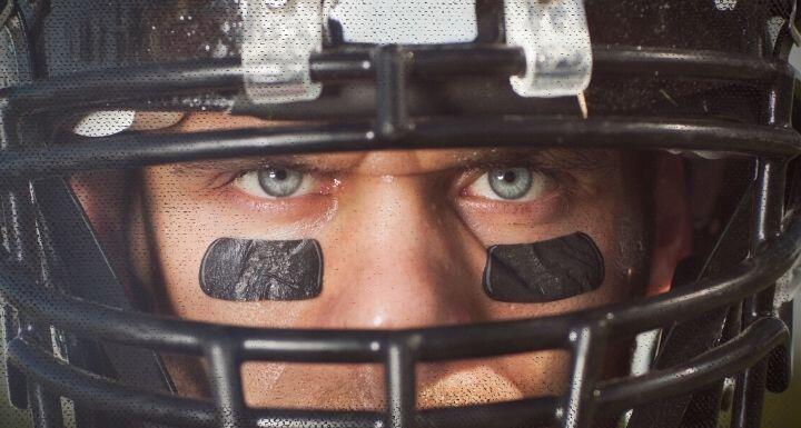 Close up on football's eyes