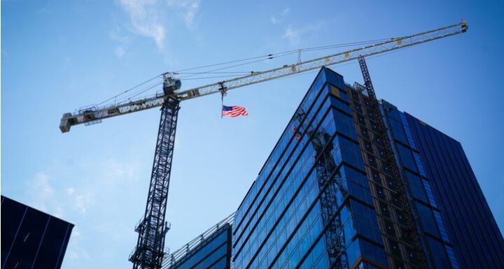 Construction Crane and American Flag