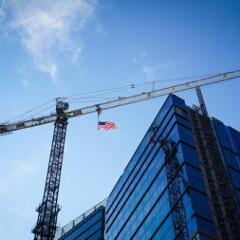 Construction Crane and American Flag