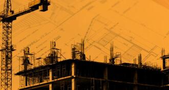 Construction site, silhouettes of workers