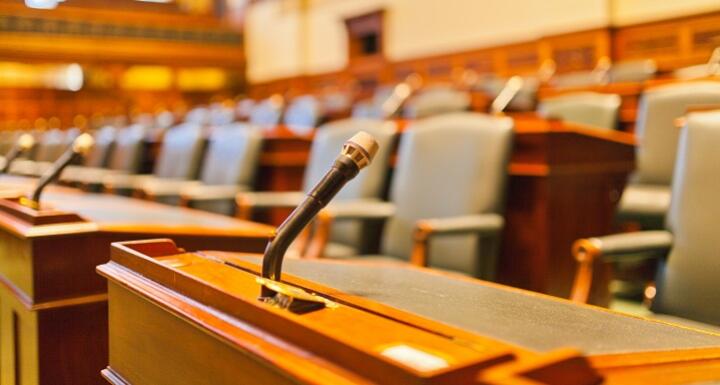 Jury box in a courtroom