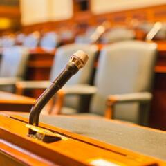 Jury box in a courtroom