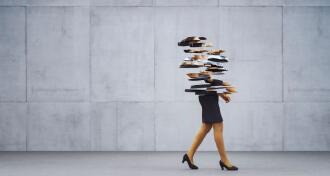 Deconstructed businesswoman walking