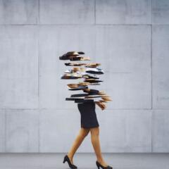 Deconstructed businesswoman walking