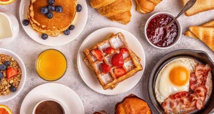 Delicious breakfast on a light table