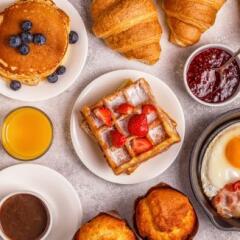 Delicious breakfast on a light table