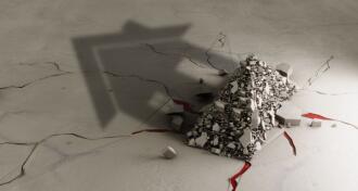 Digital generated debris behind solid house shadow with fractures