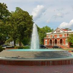 A picture the fountain outside of ECU's Office of Undergraduate Admissions