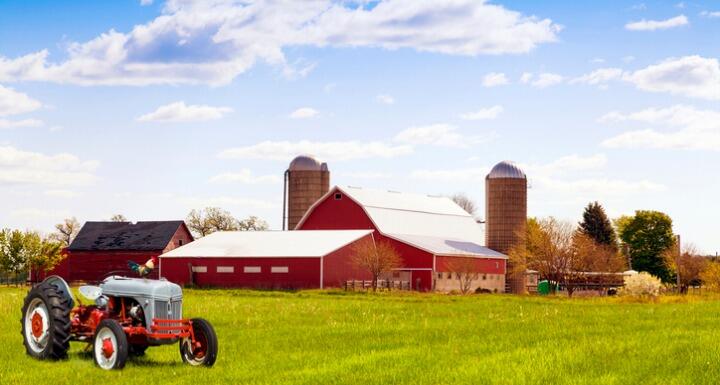 Barn and tractor on a farm