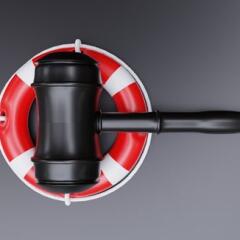 Gavel on lifebuoy